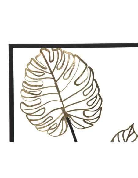 Décoration murale moderne Feuilles tropicales 31x90 Métal Doré Noir Luxy A 
