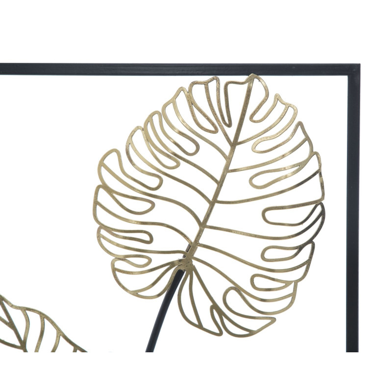 Décoration murale moderne Feuilles tropicales 31x90 Métal Doré Noir Luxy B 