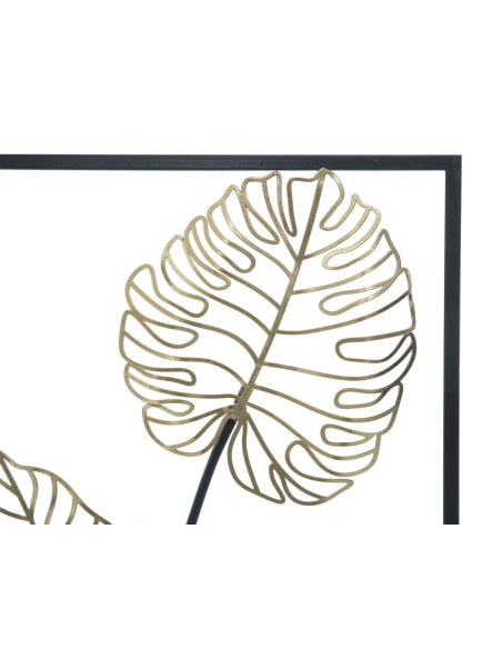 Décoration murale moderne Feuilles tropicales 31x90 Métal Doré Noir Luxy B 