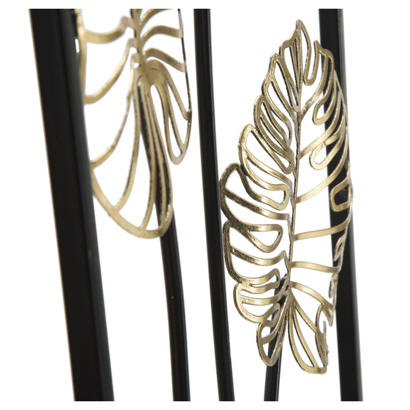 Décoration murale moderne Feuilles tropicales 31x90 Métal Doré Noir Luxy B 
