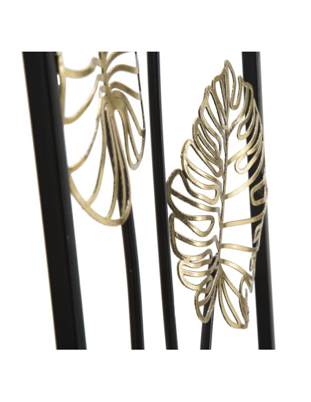Décoration murale moderne Feuilles tropicales 31x90 Métal Doré Noir Luxy B 