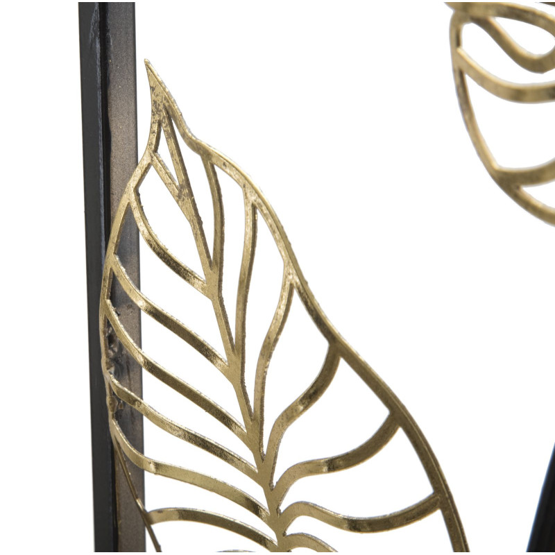 Décoration murale moderne Feuilles tropicales 31x90 Métal Doré Noir Luxy B 