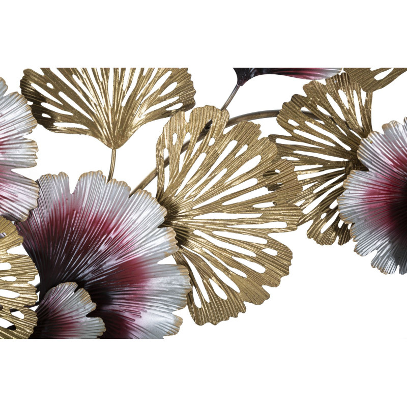 Grande Décoration murale moderne Fleurs & Feuilles 130x54 Métal Doré Rouge Blanc crème Color 