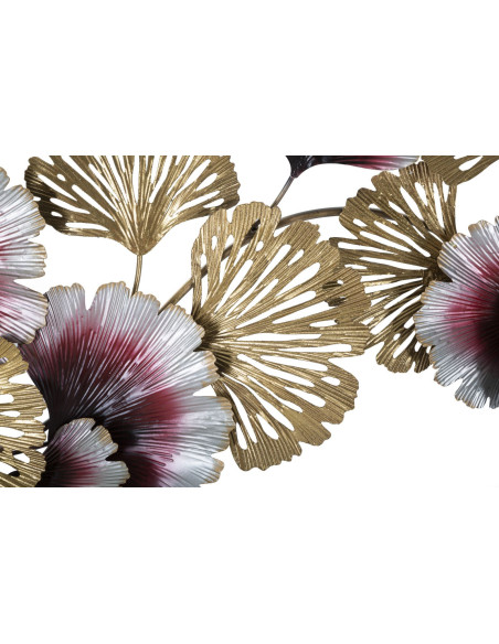 Grande Décoration murale moderne Fleurs & Feuilles 130x54 Métal Doré Rouge Blanc crème Color 