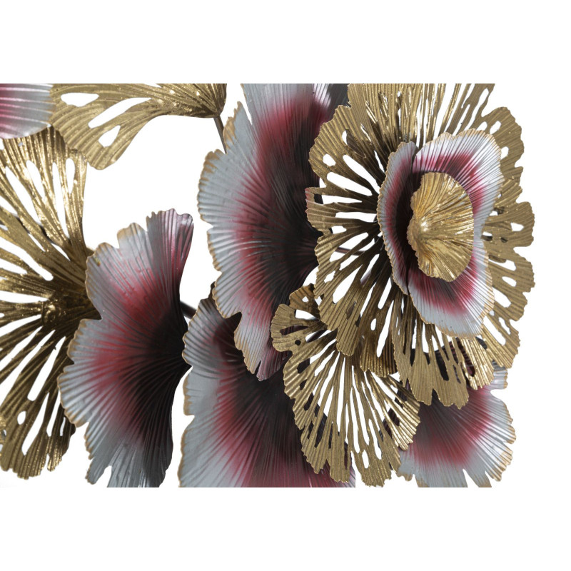 Grande Décoration murale moderne Fleurs & Feuilles 130x54 Métal Doré Rouge Blanc crème Color 