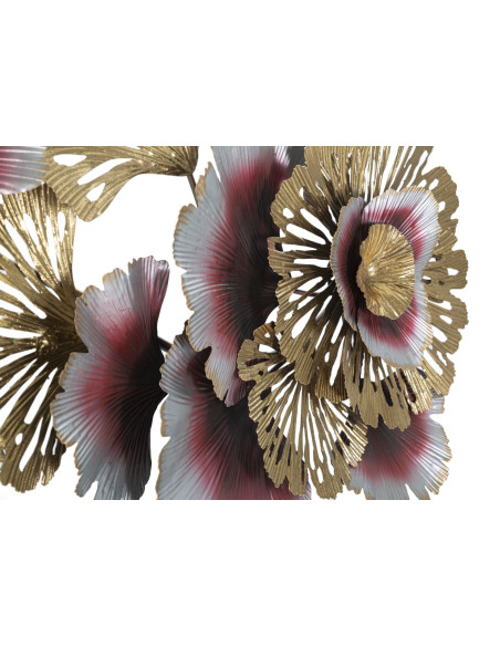 Grande Décoration murale moderne Fleurs & Feuilles 130x54 Métal Doré Rouge Blanc crème Color 