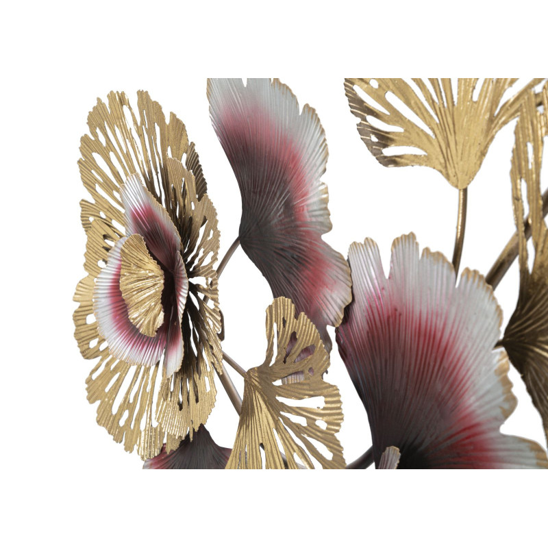Grande Décoration murale moderne Fleurs & Feuilles 130x54 Métal Doré Rouge Blanc crème Color 