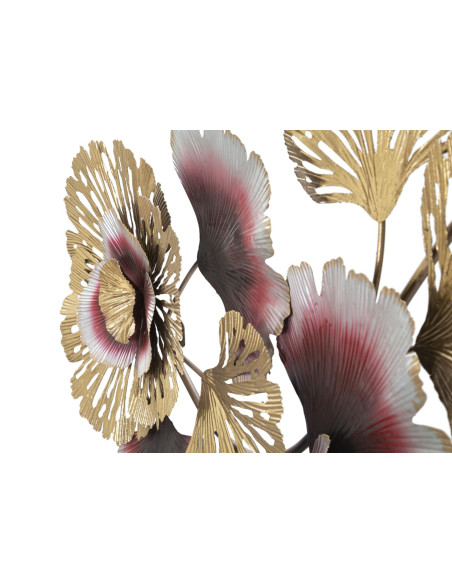 Grande Décoration murale moderne Fleurs & Feuilles 130x54 Métal Doré Rouge Blanc crème Color 