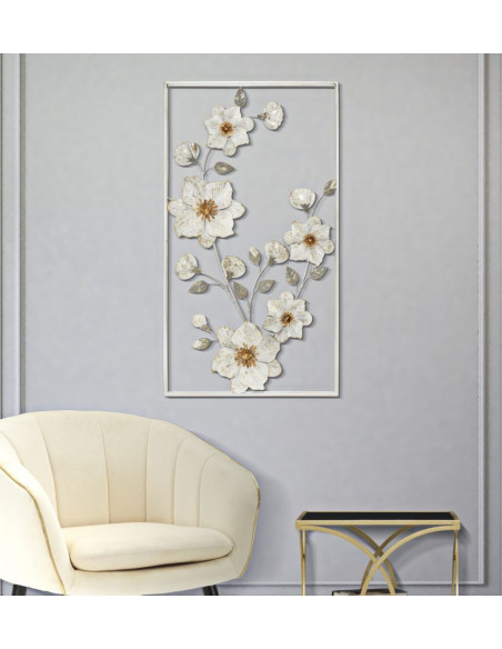Décoration murale moderne Fleurs 50x90 Métal Beige Gris Flix 