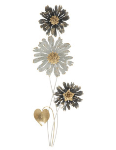 Décoration murale moderne Fleurs bohème 35x88 Métal Doré Beige Noir Simply 