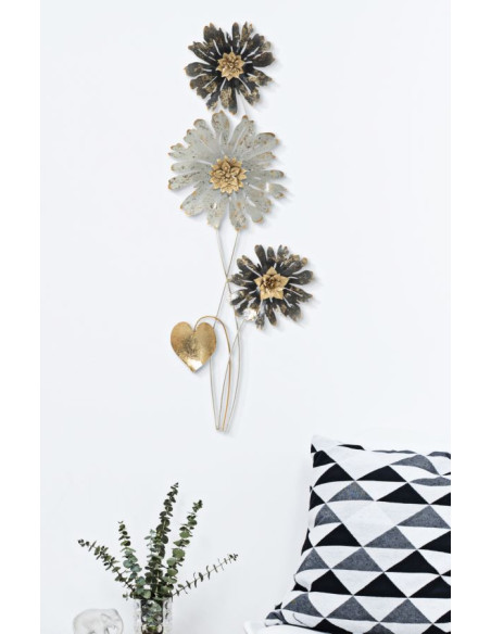 Décoration murale moderne Fleurs bohème 35x88 Métal Doré Beige Noir Simply 