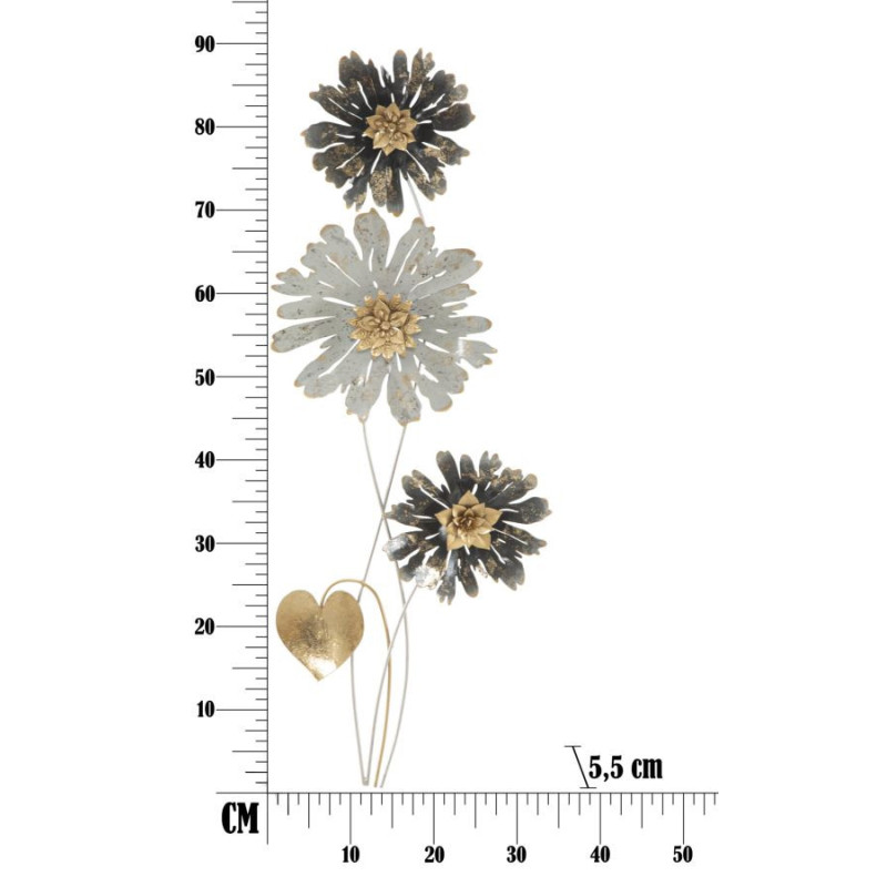 Décoration murale moderne Fleurs bohème 35x88 Métal Doré Beige Noir Simply 