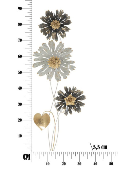 Décoration murale moderne Fleurs bohème 35x88 Métal Doré Beige Noir Simply 