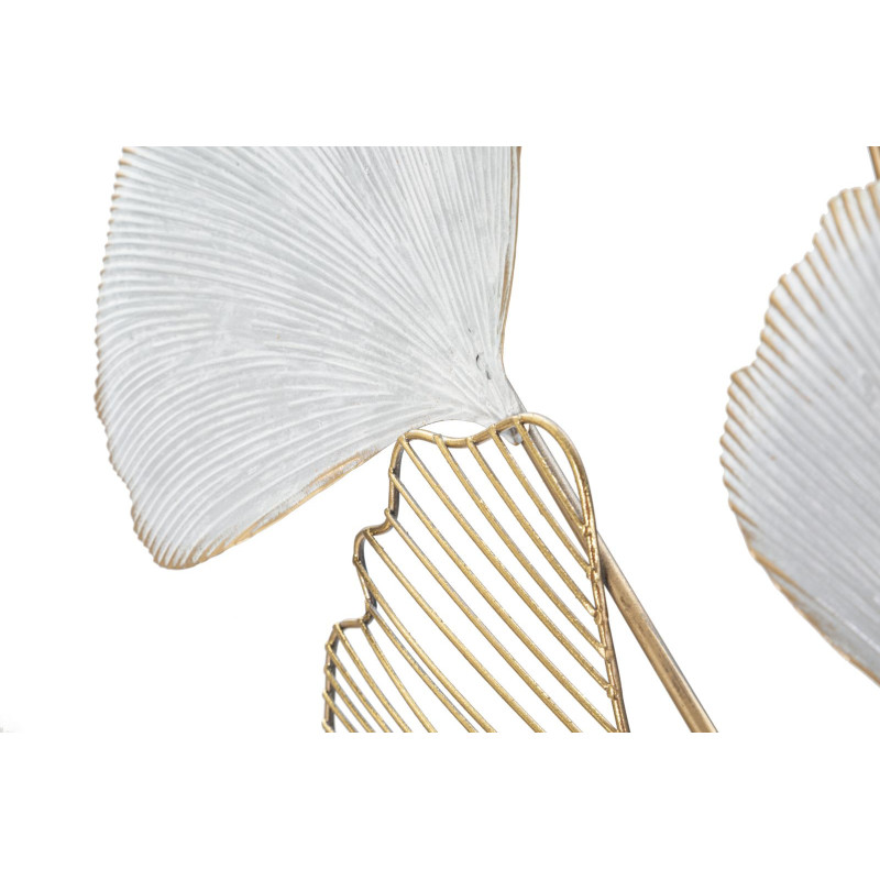 Grande Décoration murale moderne Feuilles de gingko 66x109 Métal Doré Noir Gris Ory 