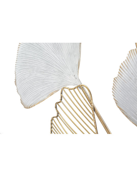 Grande Décoration murale moderne Feuilles de gingko 66x109 Métal Doré Noir Gris Ory 