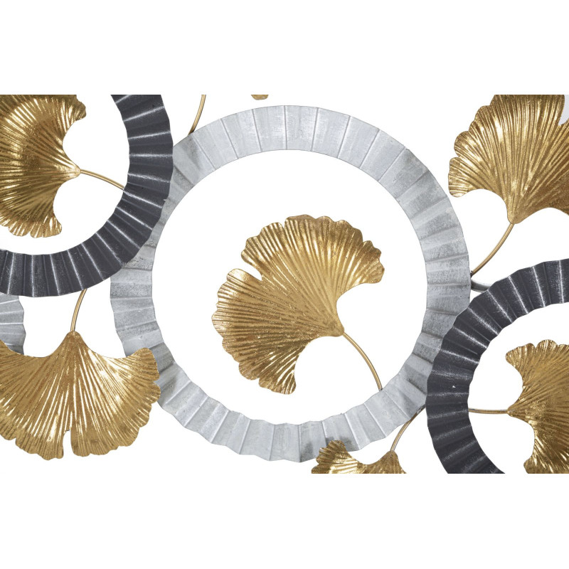 Grande Décoration murale moderne Feuilles de ginkgo 127x44 Métal Doré Gris Blanc crème Arty 