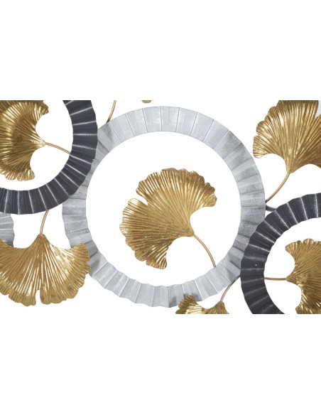 Grande Décoration murale moderne Feuilles de ginkgo 127x44 Métal Doré Gris Blanc crème Arty 