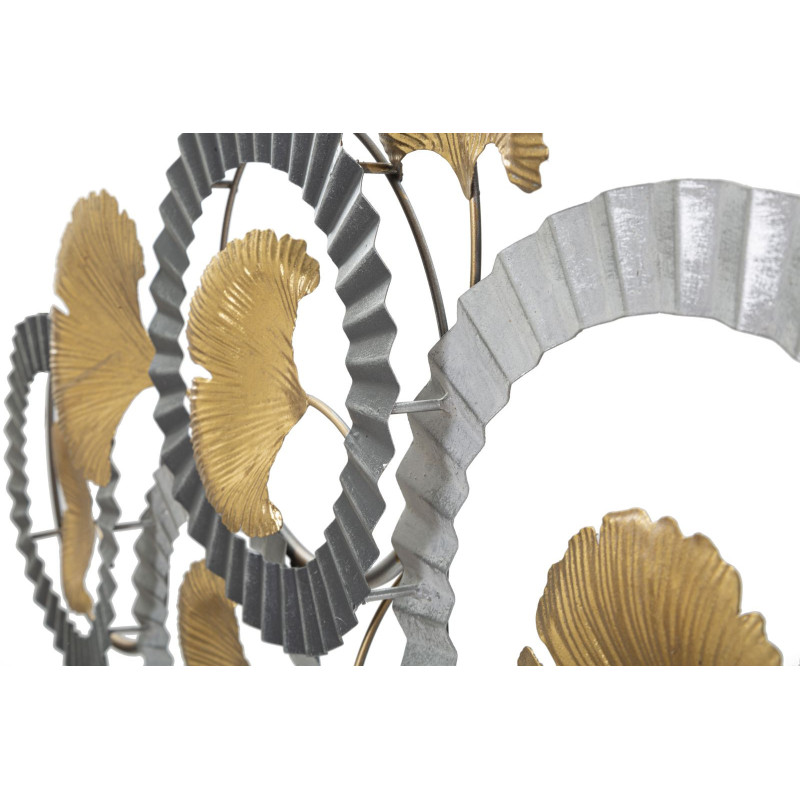 Grande Décoration murale moderne Feuilles de ginkgo 127x44 Métal Doré Gris Blanc crème Arty 