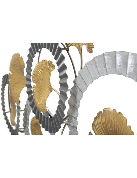 Grande Décoration murale moderne Feuilles de ginkgo 127x44 Métal Doré Gris Blanc crème Arty 