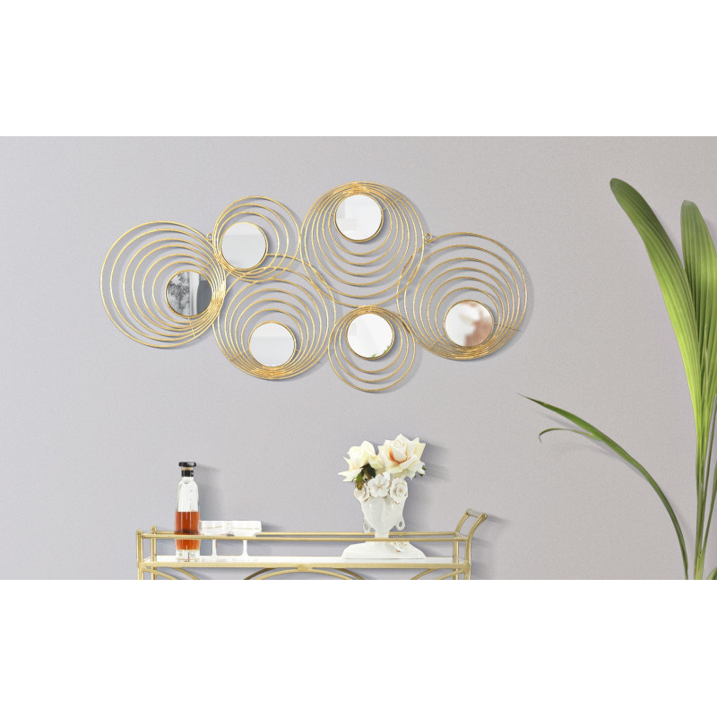Décoration murale moderne Cercles & Miroirs 90x45 Métal Doré Rays 