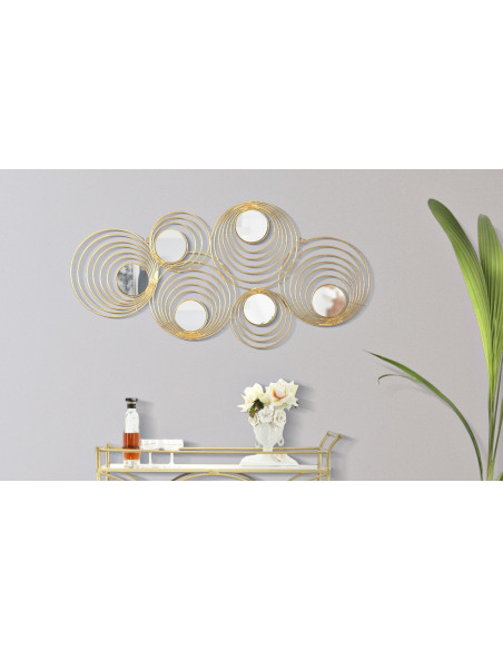 Décoration murale moderne Cercles & Miroirs 90x45 Métal Doré Rays 