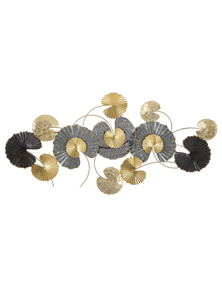 Grande Décoration murale moderne Feuilles de lotus 130x66 Métal Noir Gris Doré Web 
