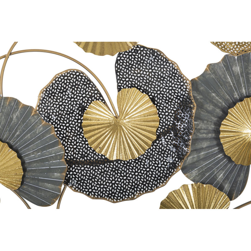 Grande Décoration murale moderne Feuilles de lotus 130x66 Métal Noir Gris Doré Web 