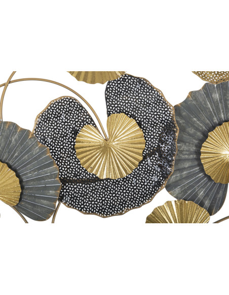 Grande Décoration murale moderne Feuilles de lotus 130x66 Métal Noir Gris Doré Web 