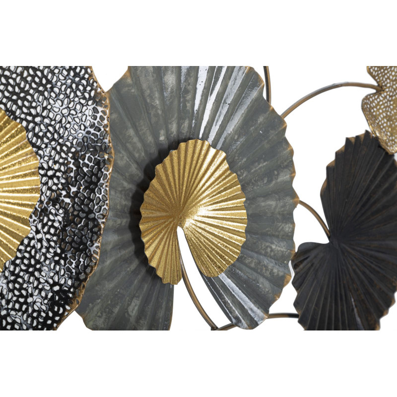 Grande Décoration murale moderne Feuilles de lotus 130x66 Métal Noir Gris Doré Web 