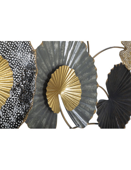 Grande Décoration murale moderne Feuilles de lotus 130x66 Métal Noir Gris Doré Web 