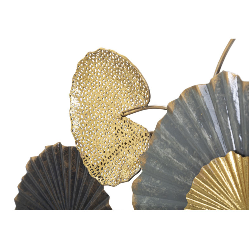 Grande Décoration murale moderne Feuilles de lotus 130x66 Métal Noir Gris Doré Web 