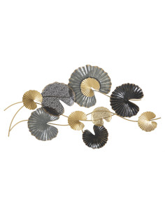 Grande Décoration murale moderne Feuilles de lotus 105x56 Métal Doré Noir Gris Web 