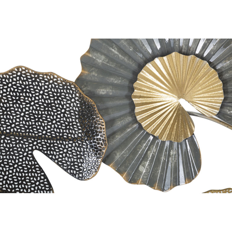 Grande Décoration murale moderne Feuilles de lotus 105x56 Métal Doré Noir Gris Web 
