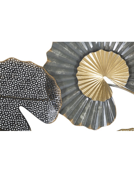 Grande Décoration murale moderne Feuilles de lotus 105x56 Métal Doré Noir Gris Web 