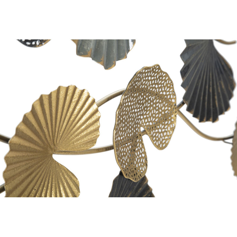 Grande Décoration murale moderne Feuilles de lotus 105x56 Métal Doré Noir Gris Web 