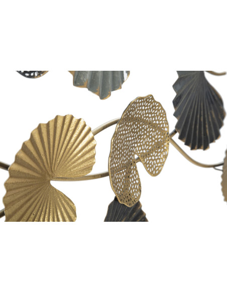 Grande Décoration murale moderne Feuilles de lotus 105x56 Métal Doré Noir Gris Web 