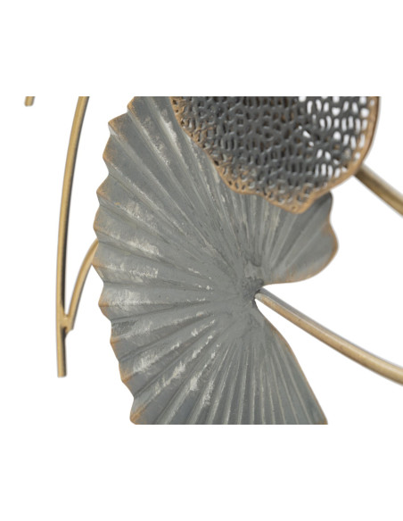 Grande Décoration murale moderne Feuilles de lotus 105x56 Métal Doré Noir Gris Web 