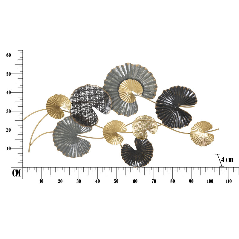 Grande Décoration murale moderne Feuilles de lotus 105x56 Métal Doré Noir Gris Web 