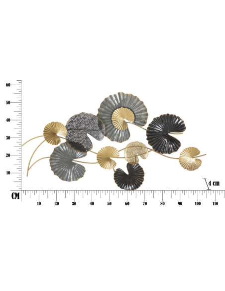 Grande Décoration murale moderne Feuilles de lotus 105x56 Métal Doré Noir Gris Web 