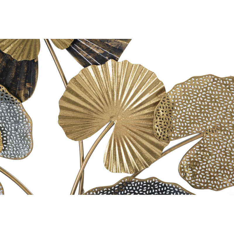 Grande Décoration murale moderne Feuilles de lotus 63x109 Métal Doré Marron Gris Web 