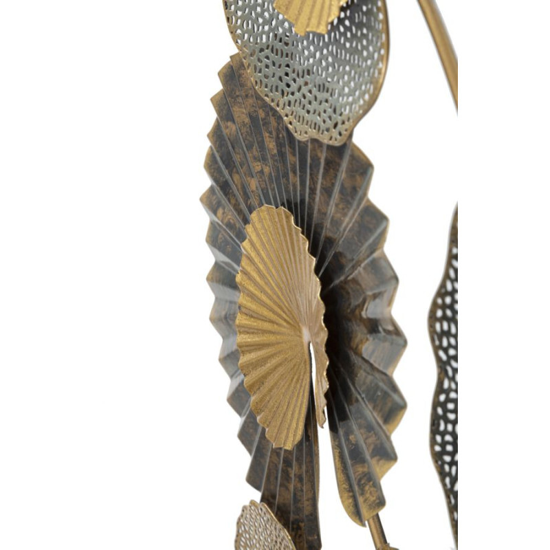 Grande Décoration murale moderne Feuilles de lotus 63x109 Métal Doré Marron Gris Web 