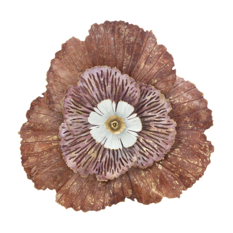 Décoration murale moderne Fleur 73x72 Métal Rose Blanc Doré Bunga 