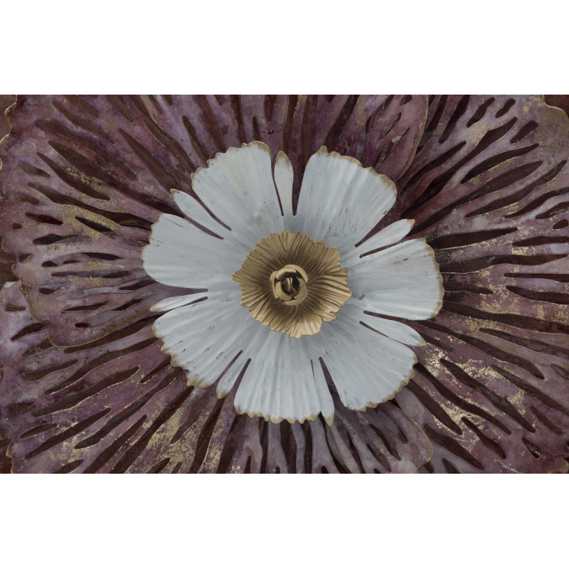 Décoration murale moderne Fleur 73x72 Métal Rose Blanc Doré Bunga 