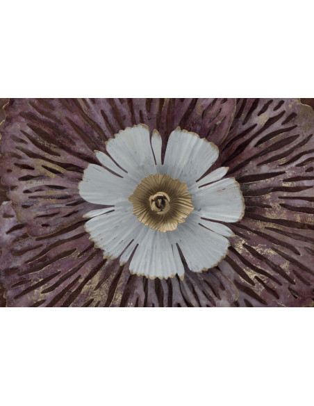 Décoration murale moderne Fleur 73x72 Métal Rose Blanc Doré Bunga 