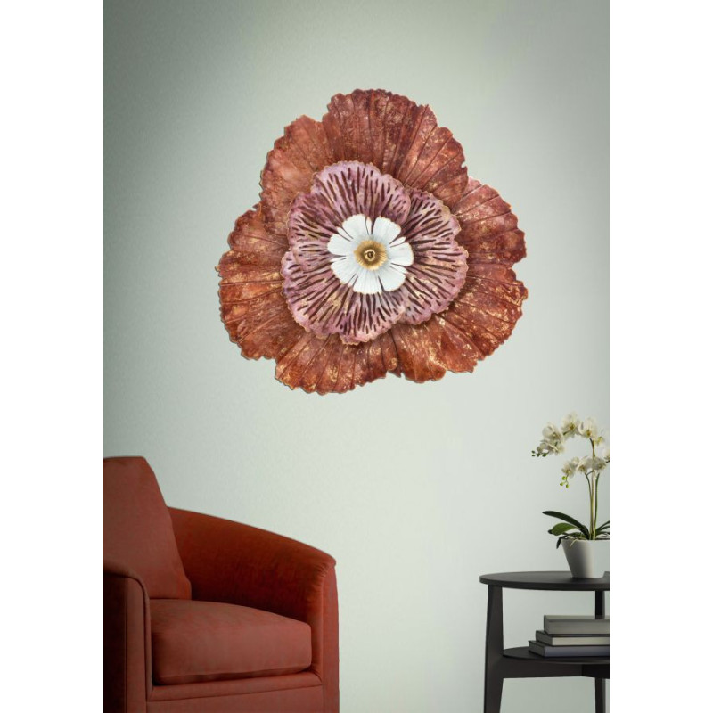 Décoration murale moderne Fleur 73x72 Métal Rose Blanc Doré Bunga 