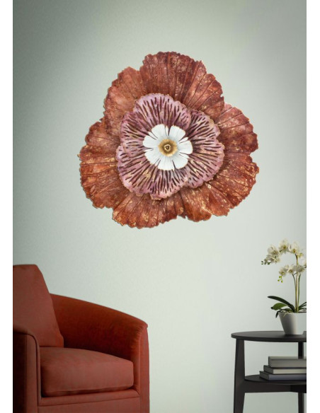Décoration murale moderne Fleur 73x72 Métal Rose Blanc Doré Bunga 