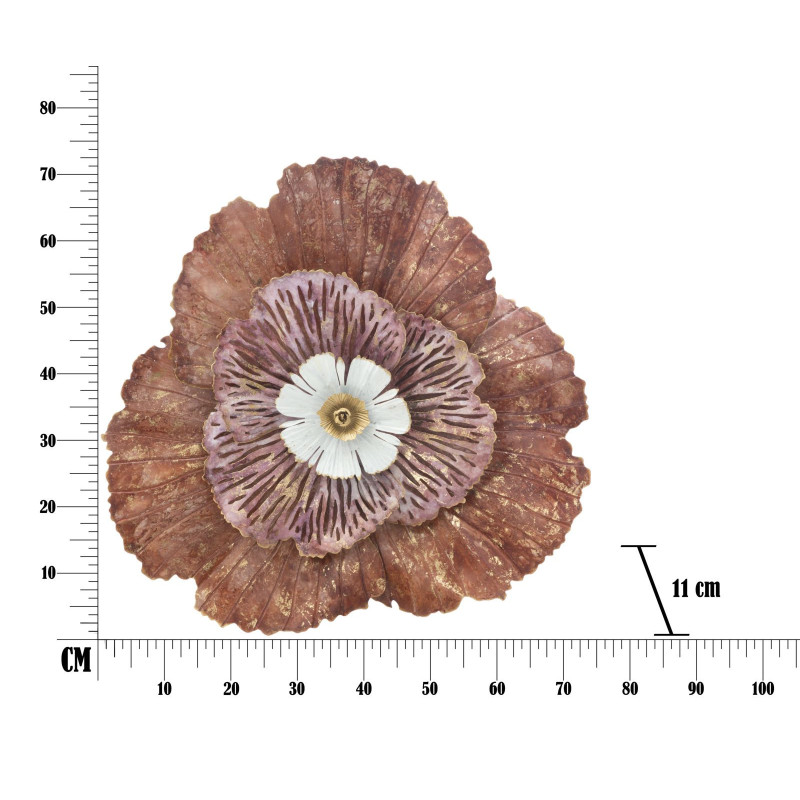 Décoration murale moderne Fleur 73x72 Métal Rose Blanc Doré Bunga 