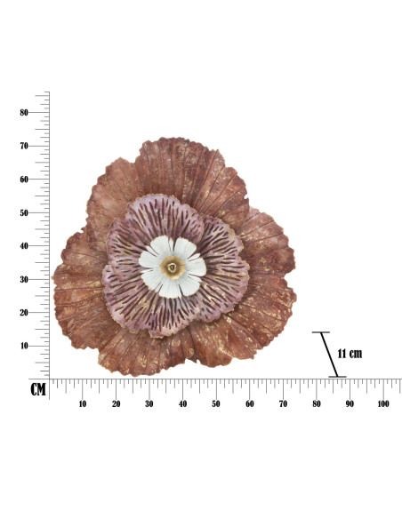 Décoration murale moderne Fleur 73x72 Métal Rose Blanc Doré Bunga 