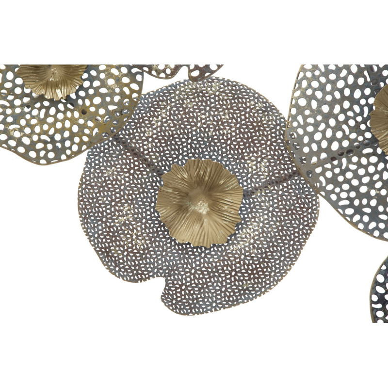 Grande Décoration murale moderne Feuilles Lotus abstraites 119x59 Métal Doré Gris Holes 