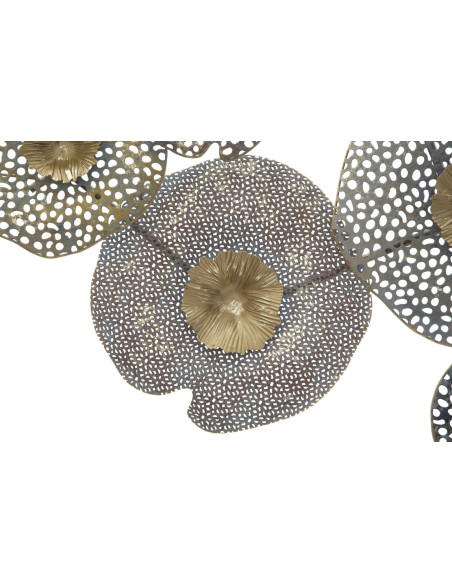Grande Décoration murale moderne Feuilles Lotus abstraites 119x59 Métal Doré Gris Holes 